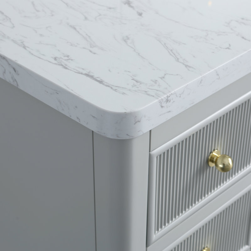 Fully Assembled 48'' Freestanding Single Sink Bathroom Vanity With Solid Wood Construction And Engineered Marble Top, Gray