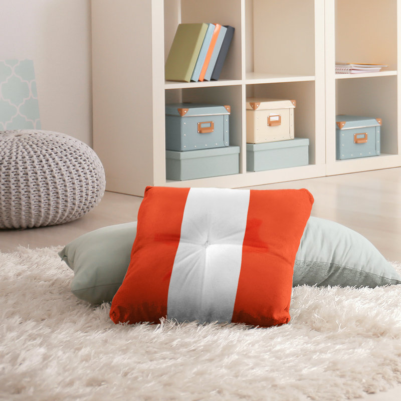  Coussin de sol touffeté, 26 po x 26 po, Orange / blanc