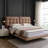 Branson Floating PU Leather Platform Bed With LED Lights & Tufted Headboard-879610004