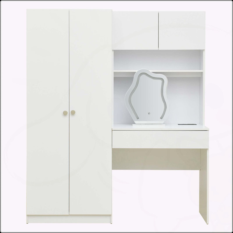 Charmante armoire de rangement en bois pour chambre à coucher avec miroir de maquillage et tiroirs, rehaussant votre espace