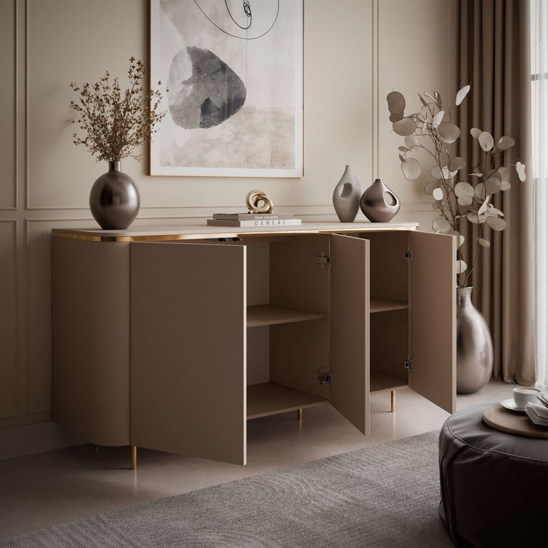 140cm Sideboard, Straight brushed gold legs, without LED