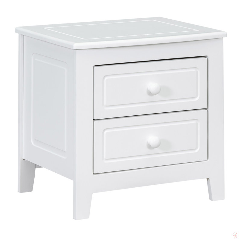 Table de chevet à 2 tiroirs pour chambre à coucher, table de chevet rétro Mid-Century avec design classique, Blanc