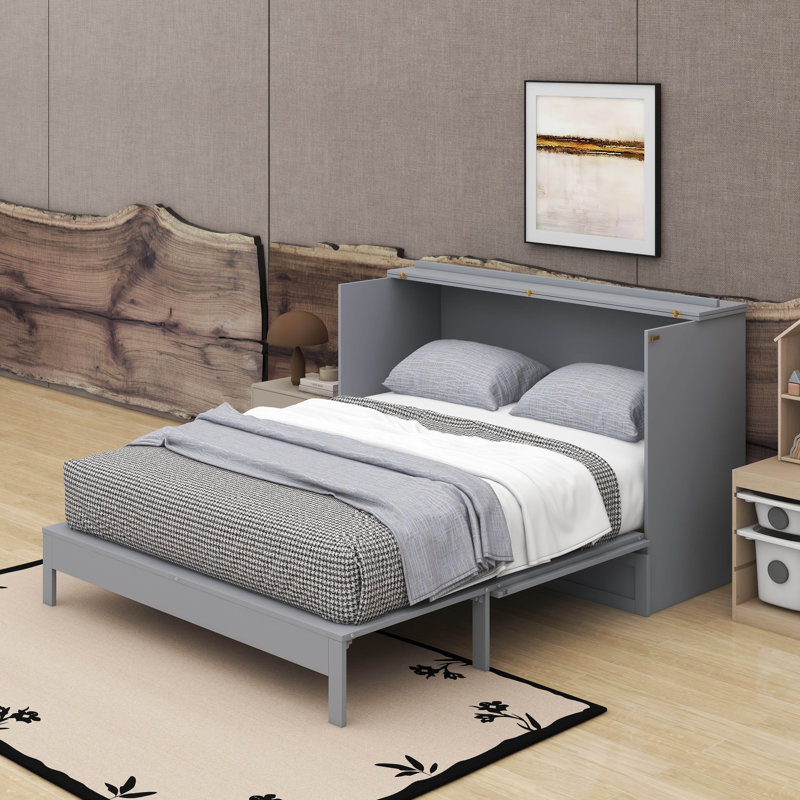 Queen Murphy Bed With Drawers, Grey