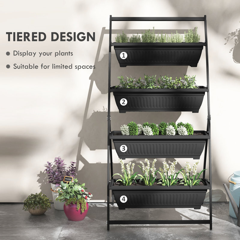 4 Tier Vertical Garden Planter From - Black Elevated For Veggies, Flowers & Herbs Self Draining, Indoor Outdoor Possible Bed Black, Superior Different Spaces