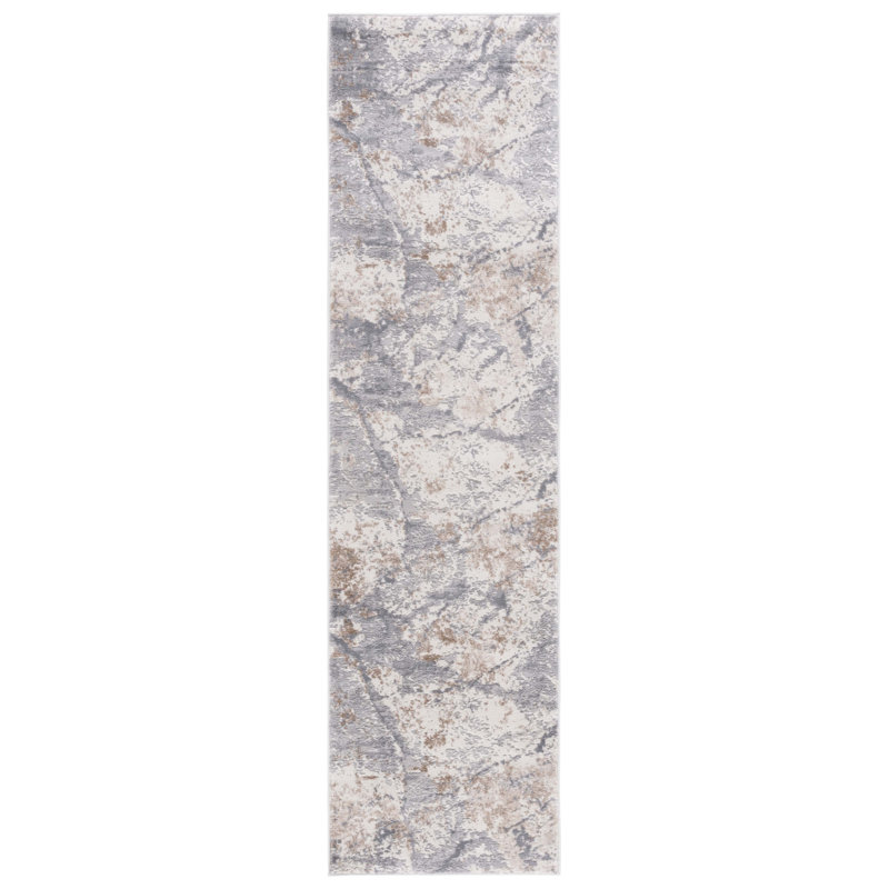 Tapis en polypropylène / polyester abstrait tissé à la machine en gris / beige, Tapis de couloir 2 pi 2 po x 8 pi