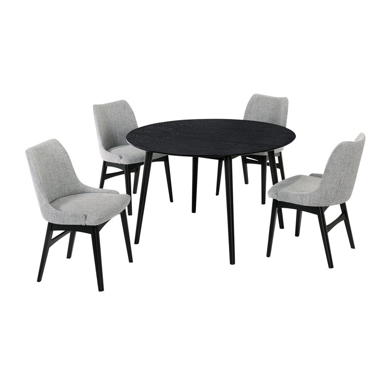 Ensemble de salle à manger 5 pièces Anthonella, H 30 po x L 48 po x l 48 po, Gris anthracite / noir, Noir