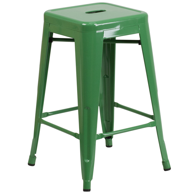 Tabouret Nieva, Vert lustré, Tabouret de comptoir (siège d’une hauteur de 24, 1