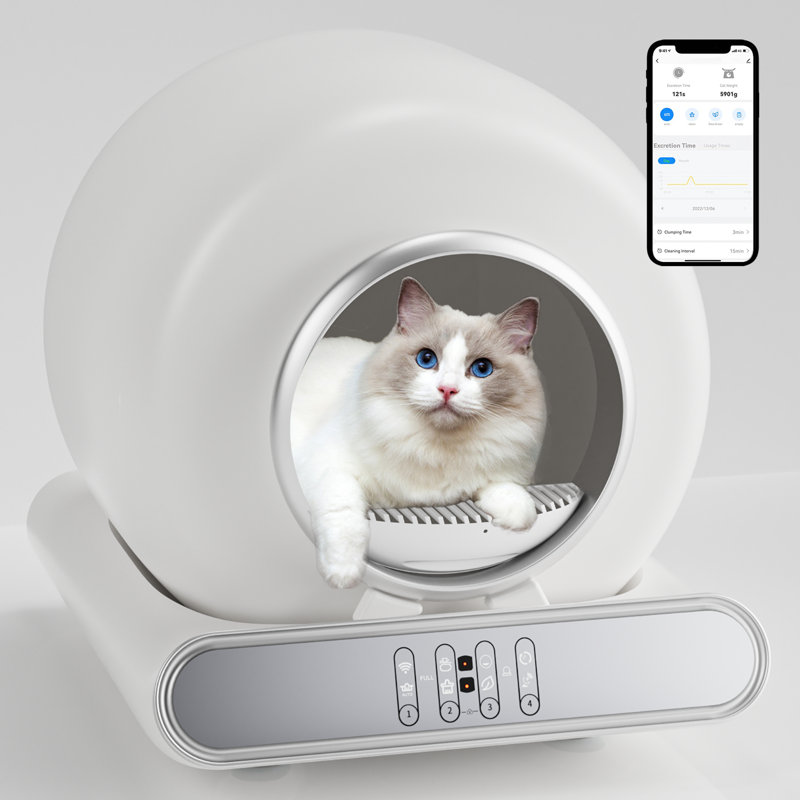 Bac à litière autonettoyant pour chat, bac à litière pour chat 65l autonettoyant très grand autonettoyant avec contrôle d'application / protection sûre / élimination des odeurs, bac à litière intelligent pour sacs à ordures pour chats multiples