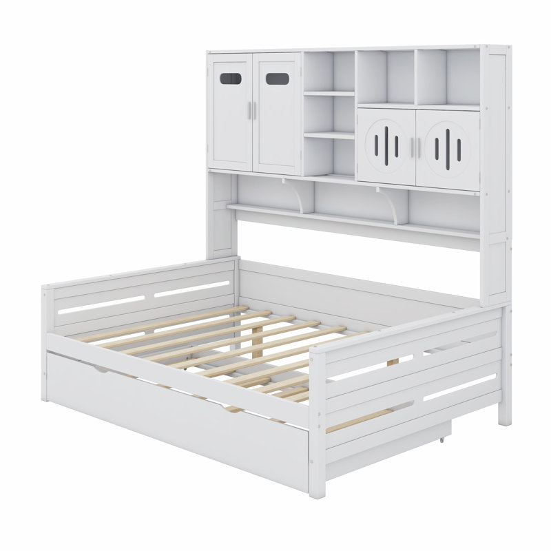 Wooden Daybed With Trundle,All-In-One Cabinet And Shelf, White, Full/Double
