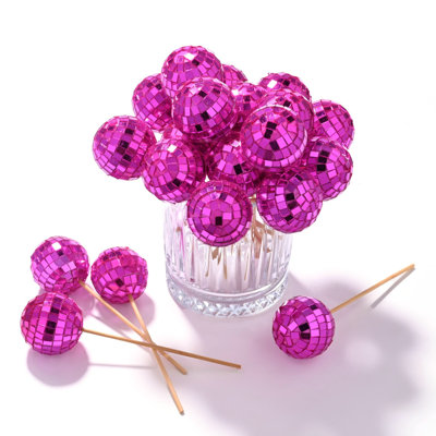  Abston 20Pcs Mini Disco Ball 1.6" Small Reflective Mirror for 70s Party Decor Rose Red