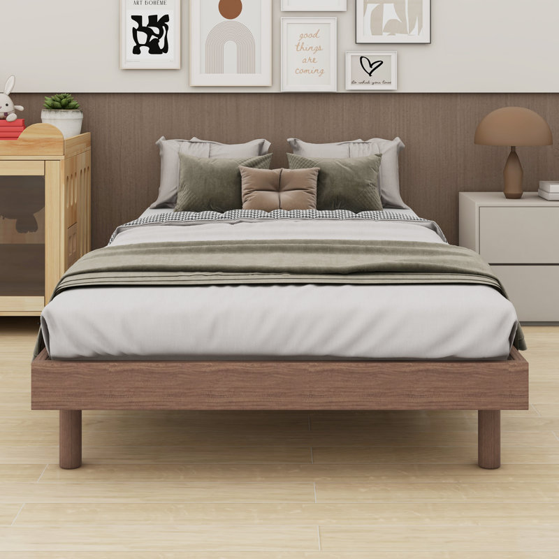 Base de lit plateforme flottante de conception moderne, Noyer, Lit simple