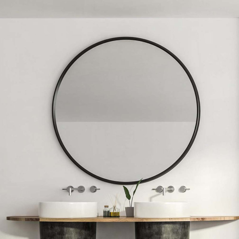 39" Round Bathroom Wall Mirror, Black, 39" x 39"