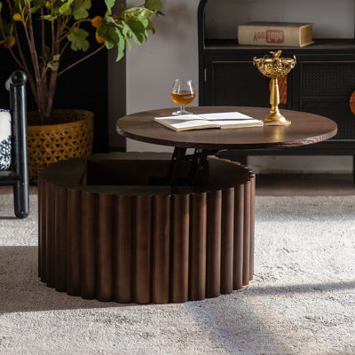 Table basse à plateau relevable avec rangement 28 po, table ronde en bois