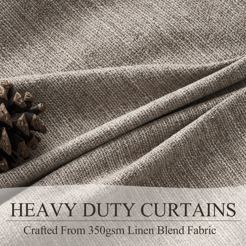 Linen Blackout Curtains, Pinch Pleat Back Tab Full Blackout Drapes Farmhouse Boho Curtains for Window,(Set of 2,With Hooks and Rings)
