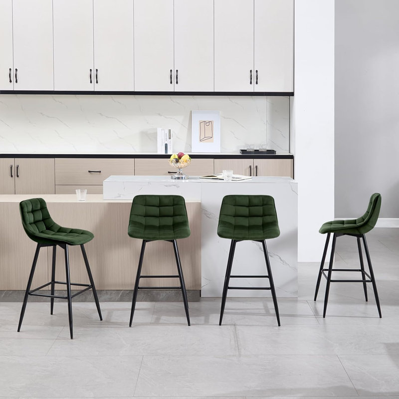 Heyman Upholstered Counter Stool, Dark Green