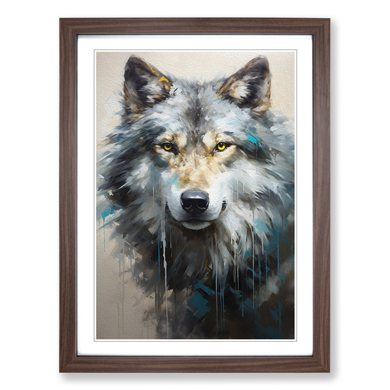 Wolf Hard Edge Painting - Single Picture Frame Print on Wood, 46cm H x 34cm W x 2cm D, Walnut