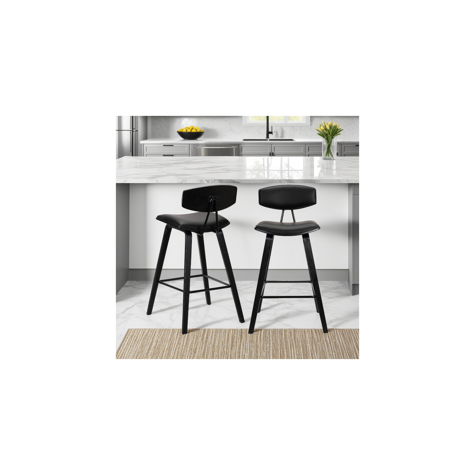 Payton Vegan Leather Bar & Counter Stool, Bar Stool (29" Seat Height), Black, Black Faux Leather