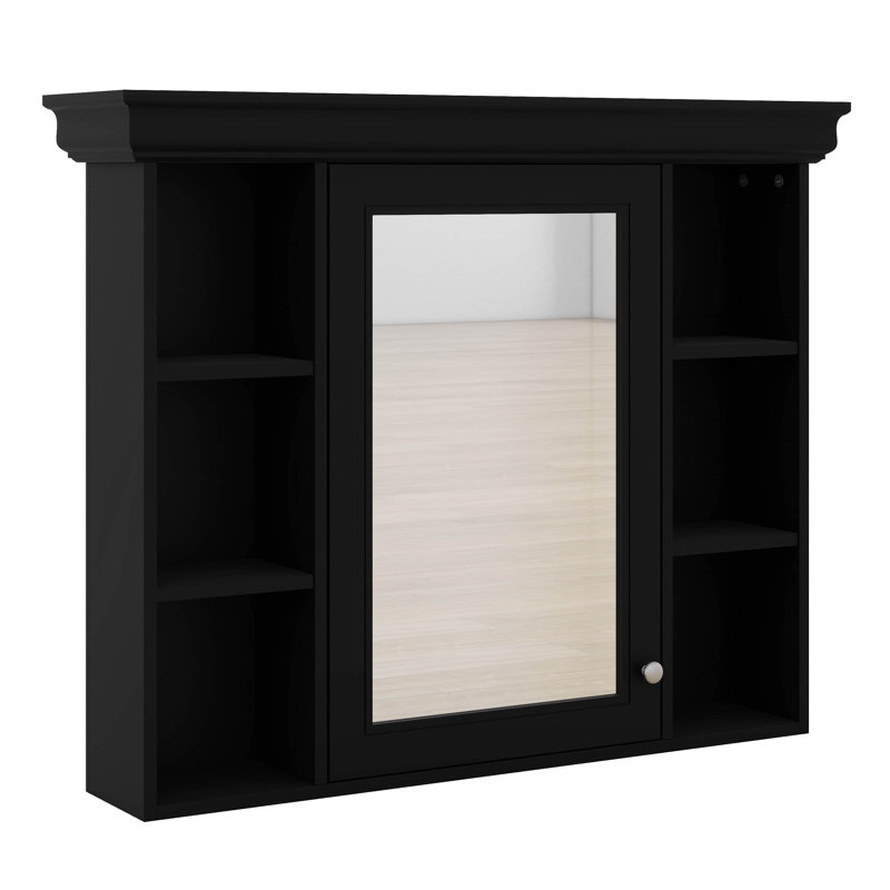 Armoire à pharmacie murale 35 po x 28 po, armoire de rangement pour salle de bain avec porte miroir et 6 tablettes ouvertes réglables
