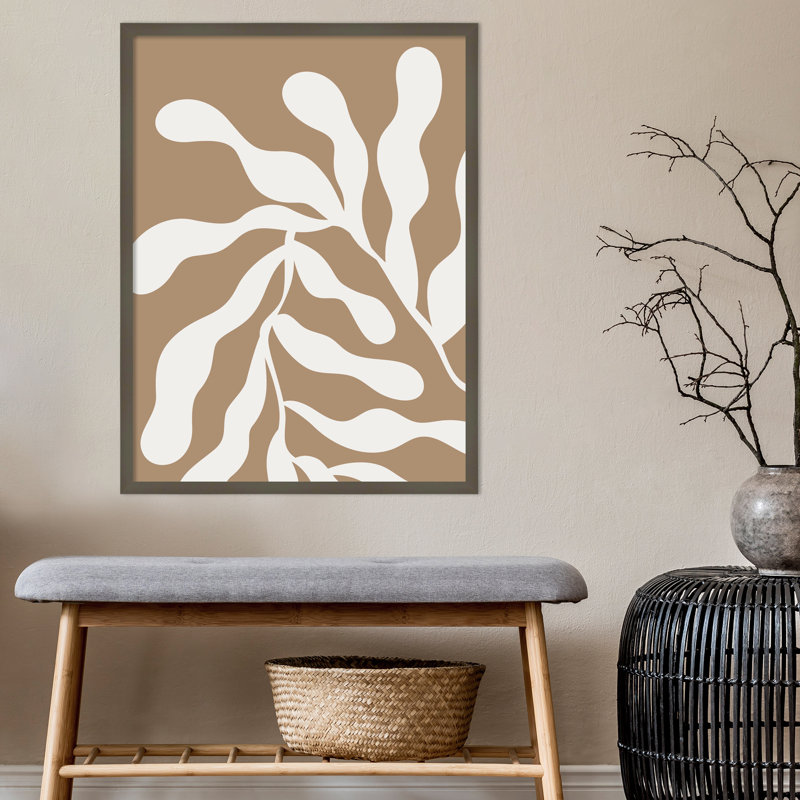 Retro Matisse Inspired Abstract Botanical 1 Beige by The Creative Bunch Studio, 33" H x 25" W x 1" D, Brown