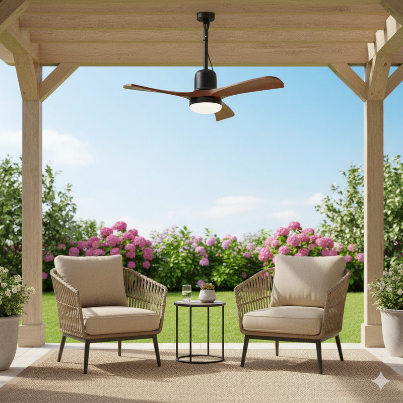34" Small Farmhouse Ceiling Fan with Light & Remote – Dimmable LED, Plug-in/Hardwire for Covered Patios, Gazebos & Pergolas