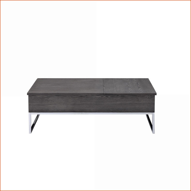 Chêne gris & amp; Table basse chromée à plateau relevable avec rangement caché, pièce de salon spacieuse