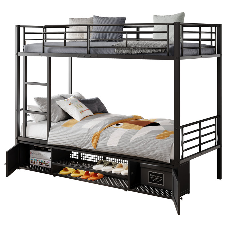 European Single (90 X 200 Cm) Bunk Bed with Storage Included with Built-in Ladder Included, Black