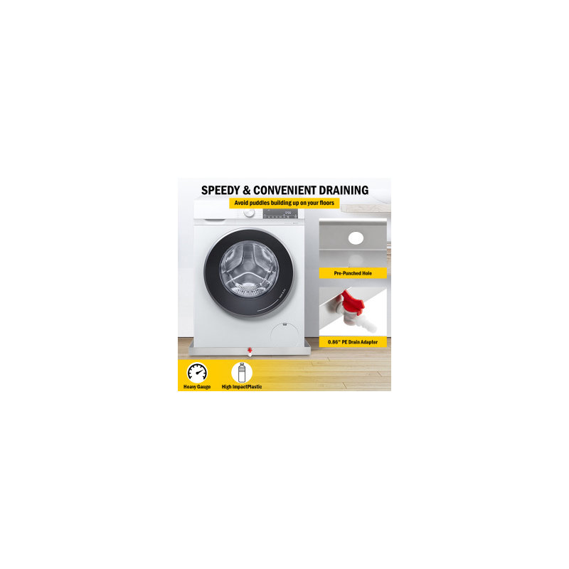 Washing Machine Pan Heavy Duty Washing Machine Tray with 4 Pcs Anti-Vibration Washing Machine Feet, Washer Pan, No Hole