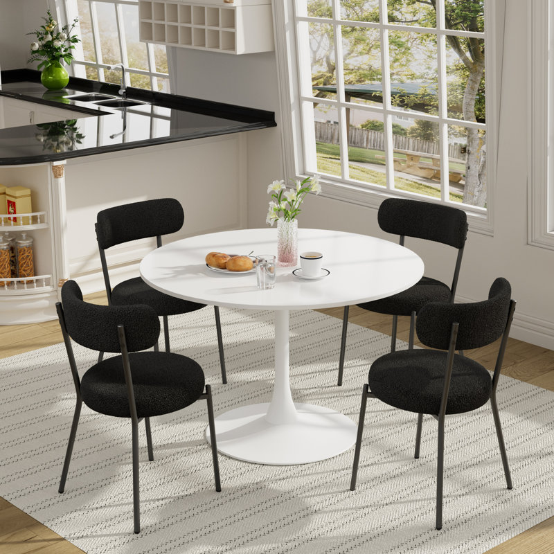 Table de salle à manger 42 "avec 4 chaises, Blanc, Noir, noir, noir, noir