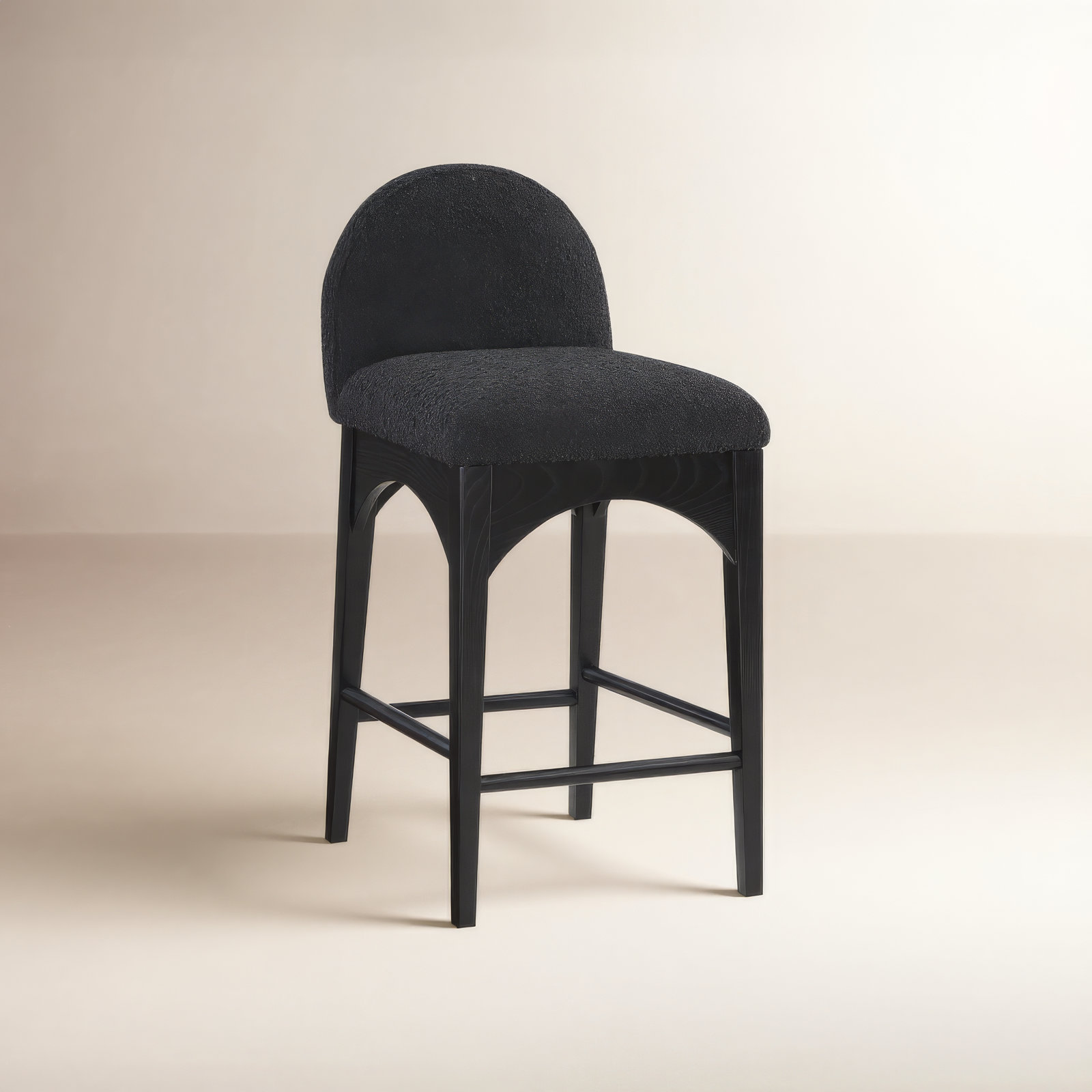 Waldorf 27" Bar Stool, Black, Black Boucle