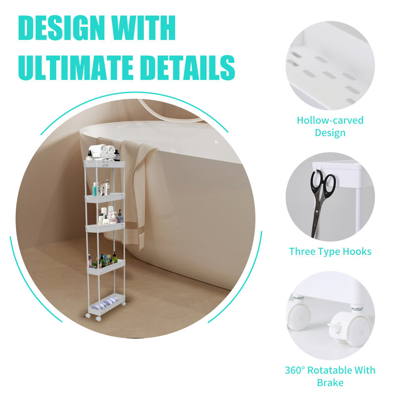 5-tier Ultra-thin RollingStorage Cart,Easy to Install & Durable,Mobile & Stable,can be Used for Storage in Small Spaces