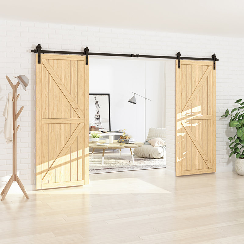 Black Steel Double Door Barn Door Hardware Kit Standard Double, 144"