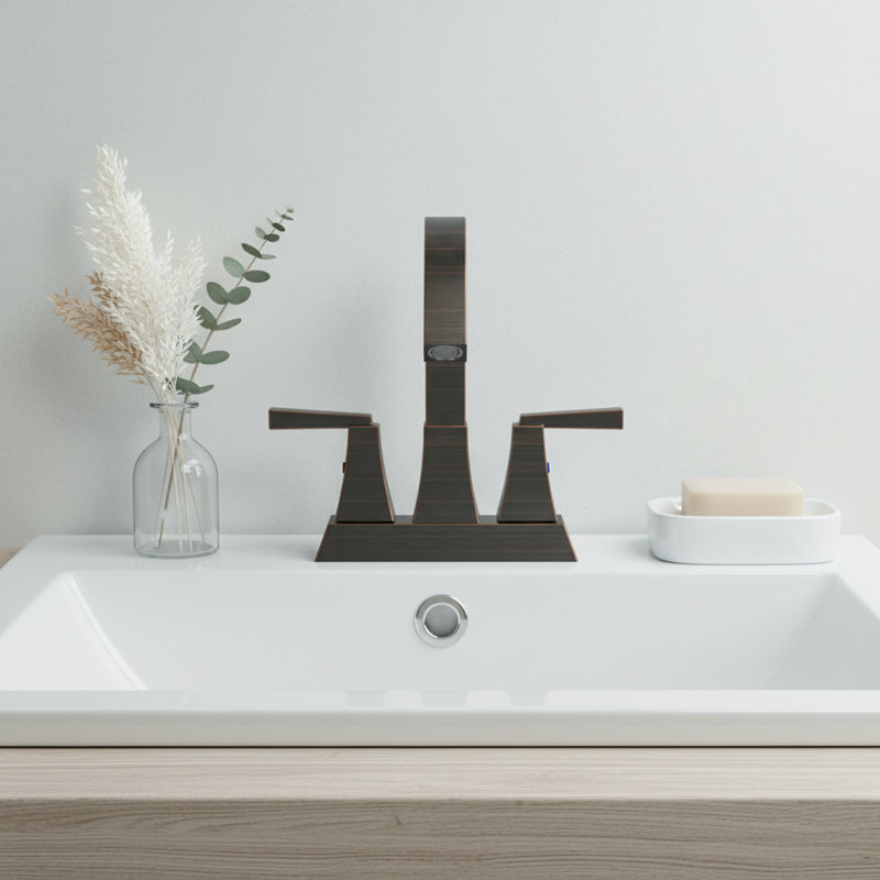 Modern Double Handle Centerset Bathroom Faucet with Drain Assembly (Set of 2), Oil Rubbed Bronze