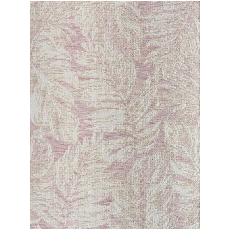 Tapis intérieur / extérieur beige clair en polypropylène tissé à la machine Yumie, Rectangle 5 pi 2 po x 7 pi