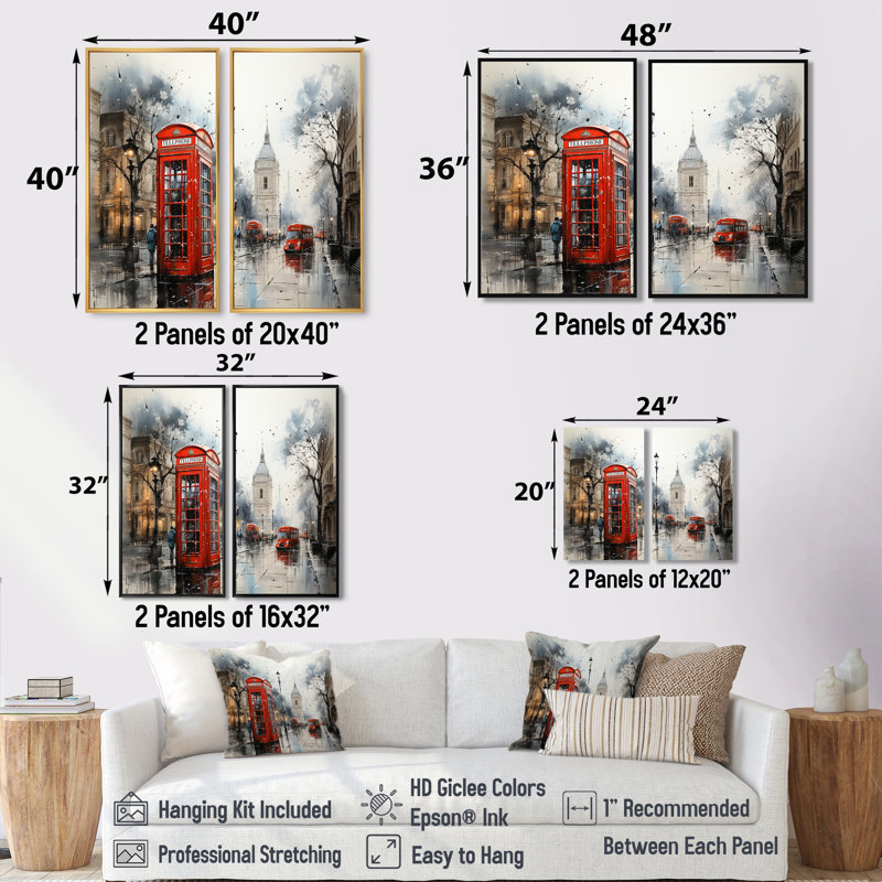 «Red Téléphone Booth Urban Encounters», art mural industriel sur toile, H 32 po x l 32 po, Brun