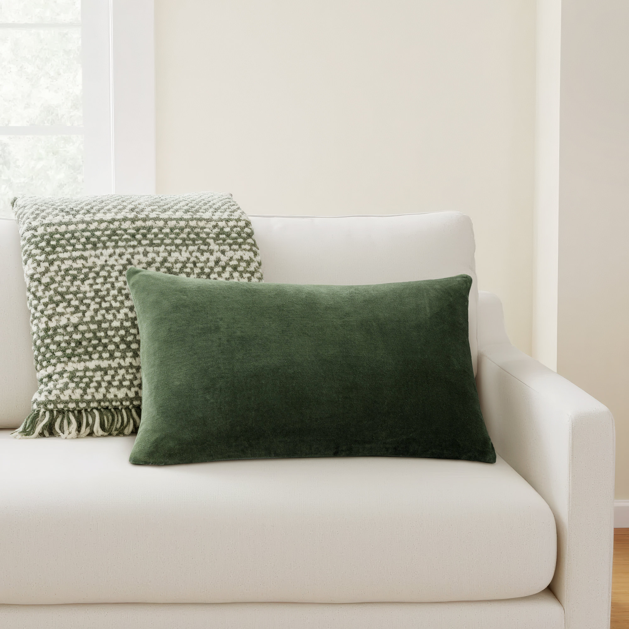 Cotton Lumbar Throw Pillow, 13" x 20", Pillow Cover Only - No Insert, Green