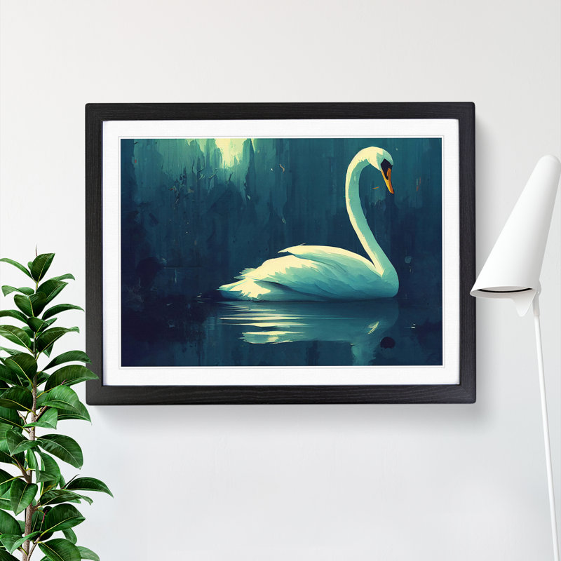 Swan Art Vol.6 1 Piece Single Picture Frame Painting, 25cm H x 34cm W x 2cm D, Black
