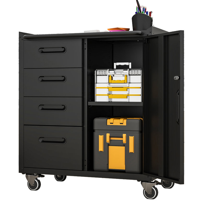 Armoire en métal robuste avec roulettes - garage, bureau, maison H 34,68 po x l 29,73 po x P 16,59 po noir et gris pour outils noir / gris avec verrous et tiroirs