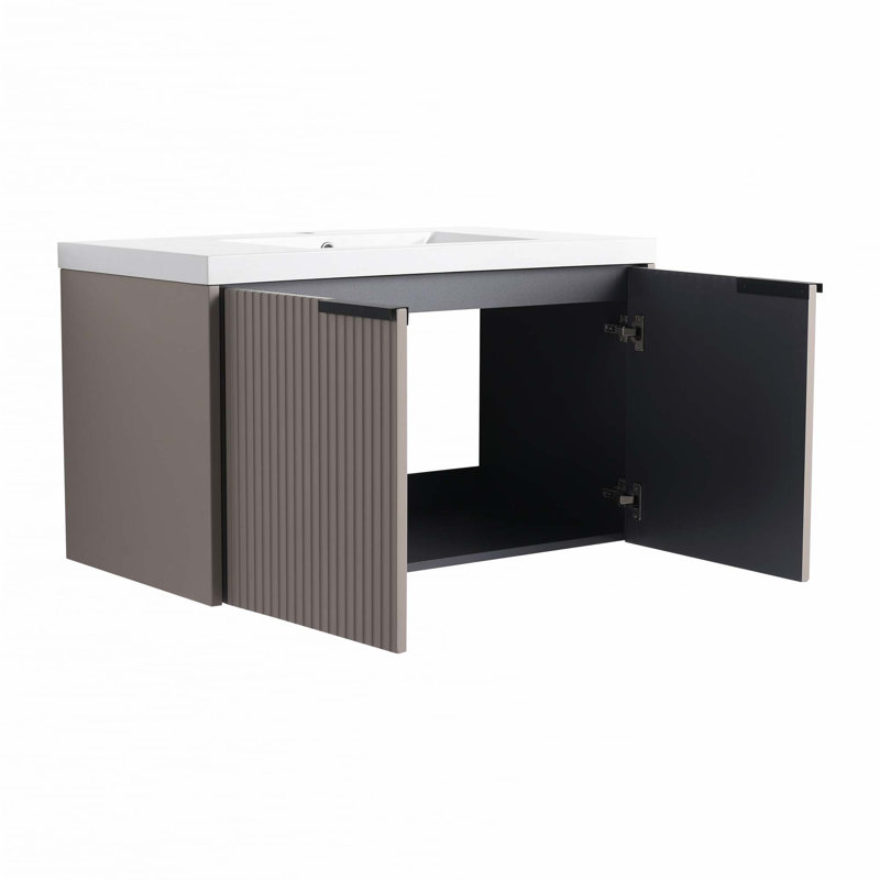 Meuble-lavabo mural 36 po avec lavabo en résine et 2 portes à fermeture en douceur, Kaki