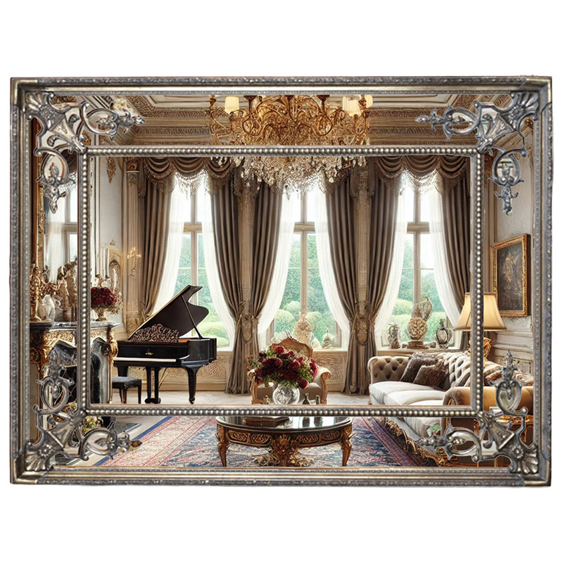 Rosia Flat Solid Wood Mirror, Antique Silver