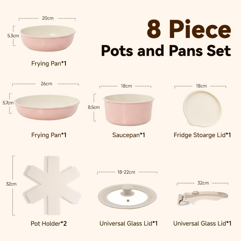8 - Piece Cookware Set, Pink