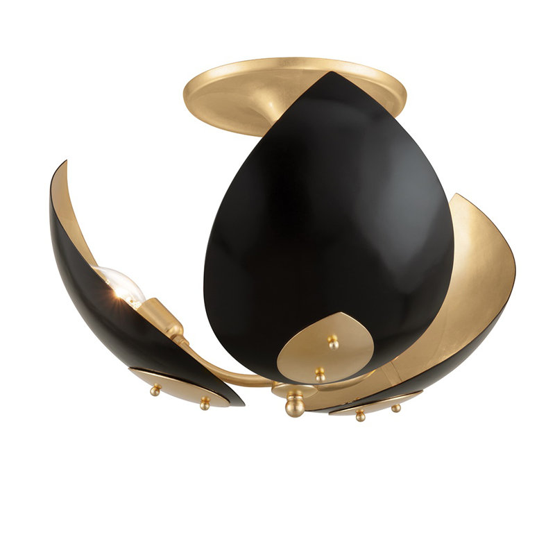 Plafonnier semi-encastré 3 lumières 19 po Lotus, Noir