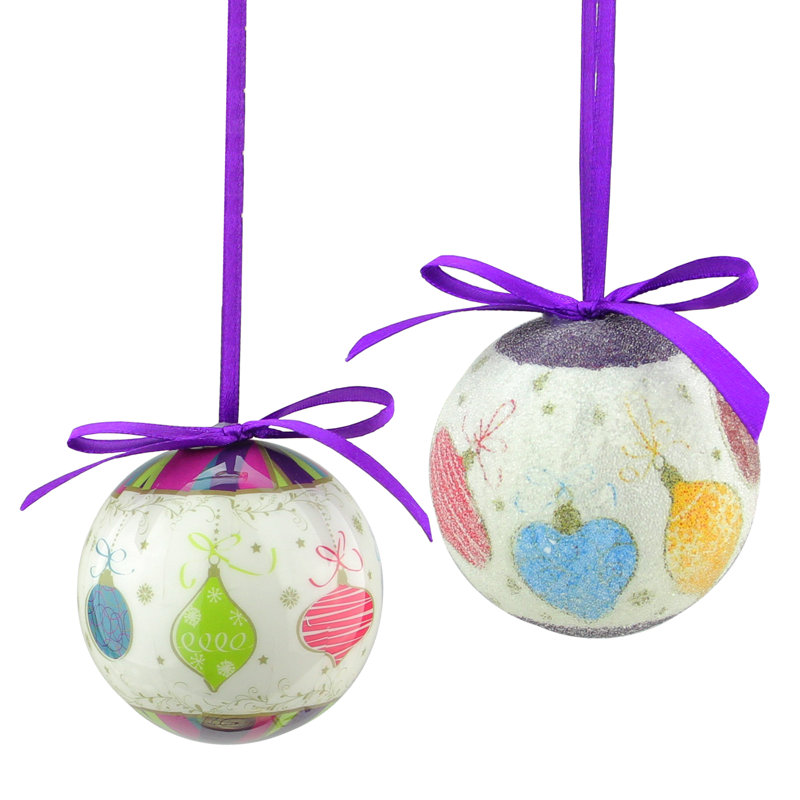 8 boules de Noël incassables et découpées, mauve et blanc, 2,25 po (57 mm)