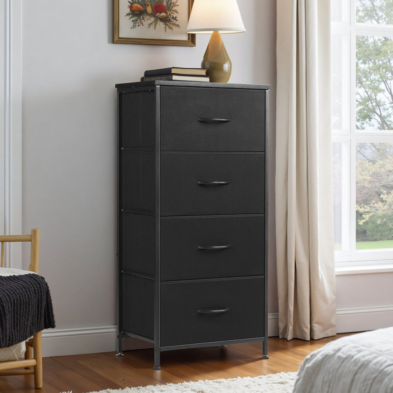 Dresser With 4 Drawers, Tall Dresser For Bedroom, Large Dresser Chest For Living Room, Black