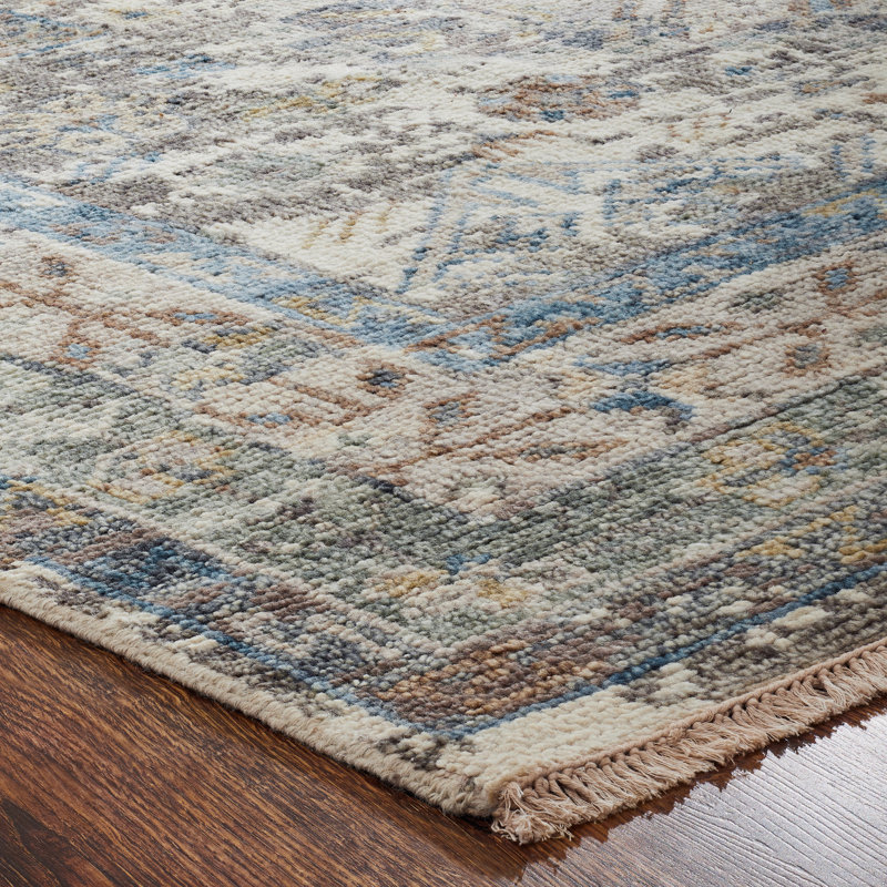 Pepa Hand Knotted Wool Area Rug, Rectangle 10' x 14', Ivory/Gray