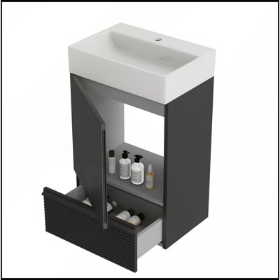 Gada 20 Inch Striped Matt Black Bathroom Vanity with Ceramic Sink for Modern Bathrooms