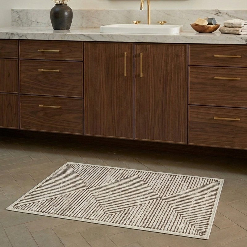  Washable Non-Slip Rug - Brown Striped Area Rug for Living Room, Bedroom, Dining Room, and Kitchen, Rectangle 3' x 5'