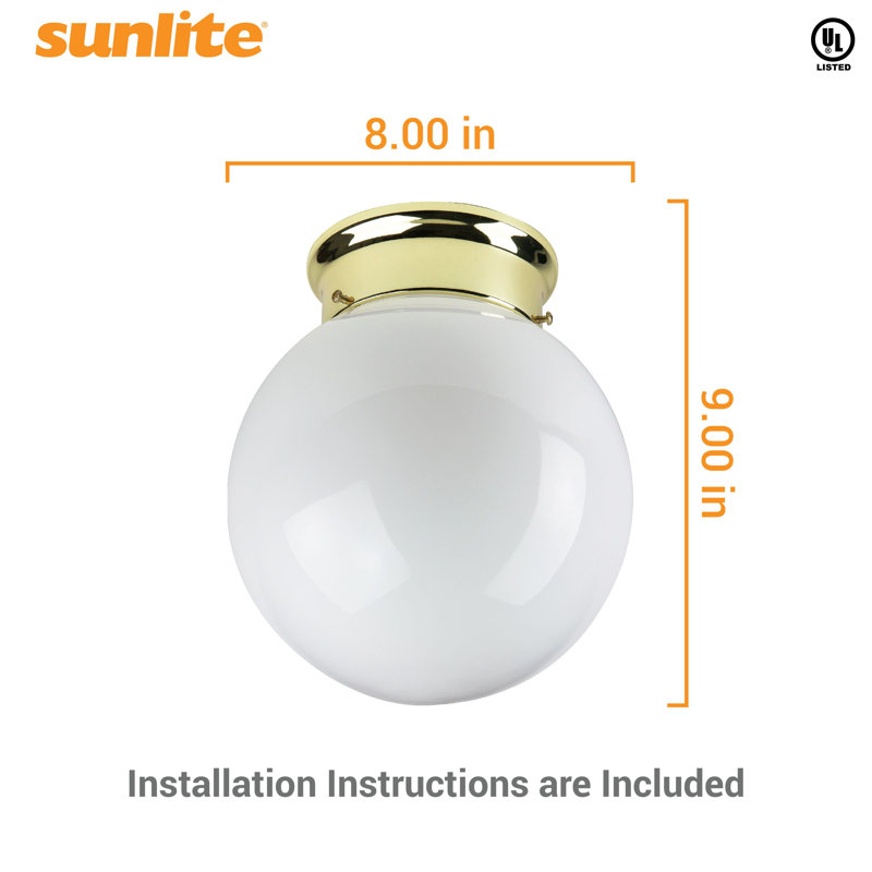 Glass Flush Mount, Brass, 8.2" H x 10.3" W x 8.3" D