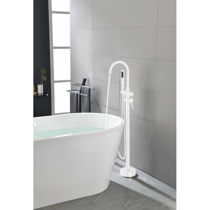Robinet de baignoire à fixation au sol Robinet de baignoire autoportant Robinet de douche à haut débit Robinet mélangeur de douche Bec de col de cygne pivotant avec cylindre