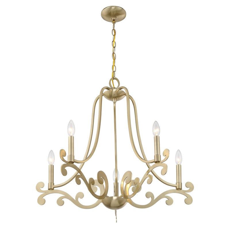 Lustre 5 lumières en laiton noble Lombard, 5 lumières, H 24 po x l 27 po x P 27 po