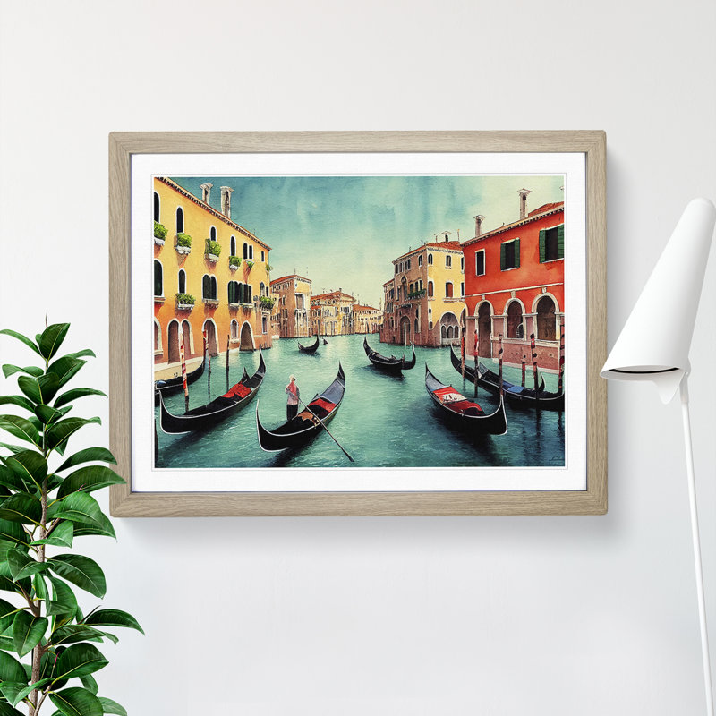 Venice Canal Watercolour Vol.2 - Framed Print, 25cm H x 34cm W x 2cm D, Oak
